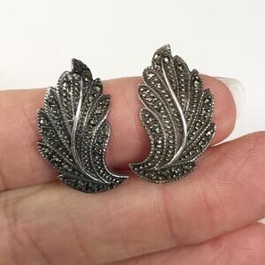 VTG Victorian 925 Sterling Silver Marcasite Filigree Leaf Climber Earrings